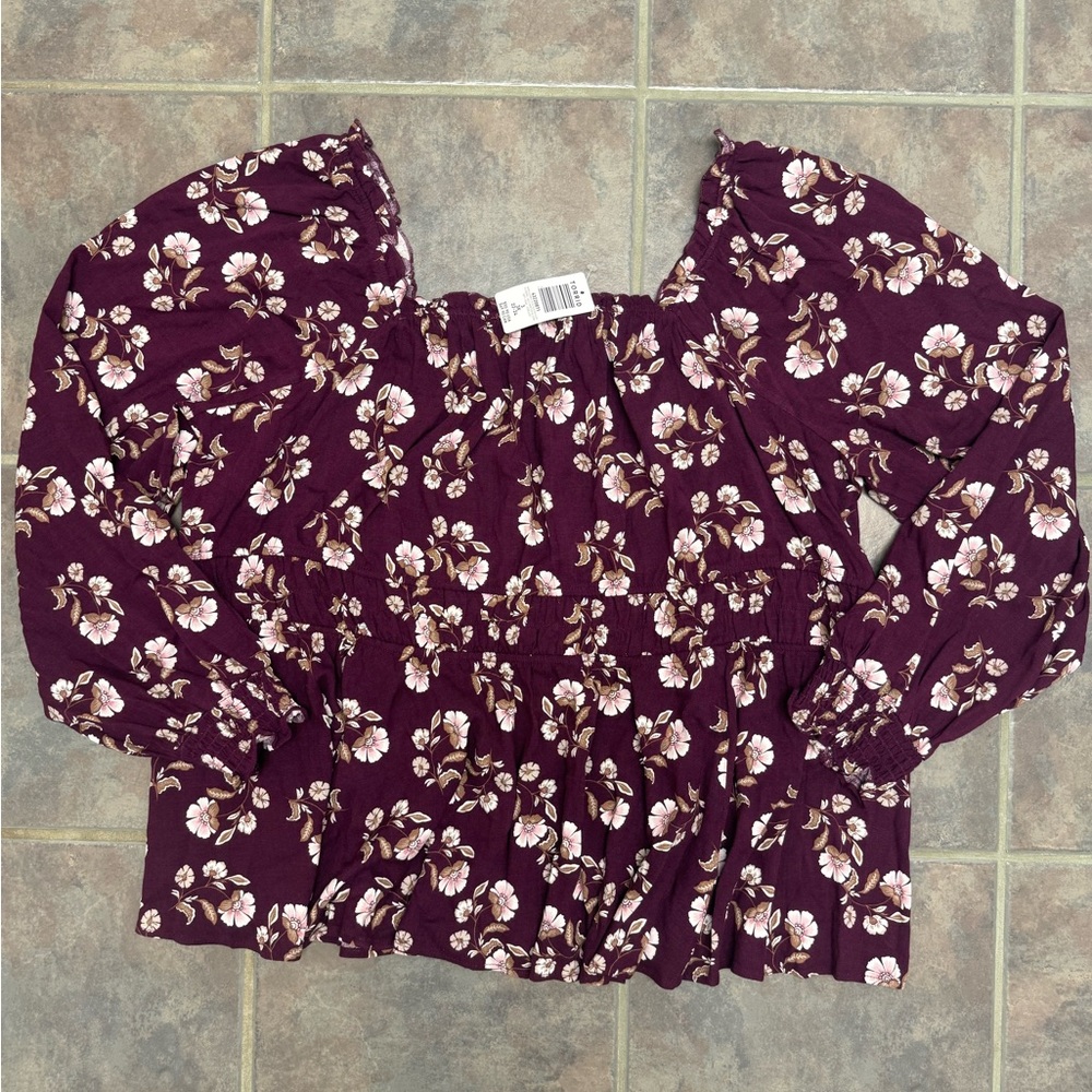 Torrid Floral Puff Sleeve Blouse - Burgundy